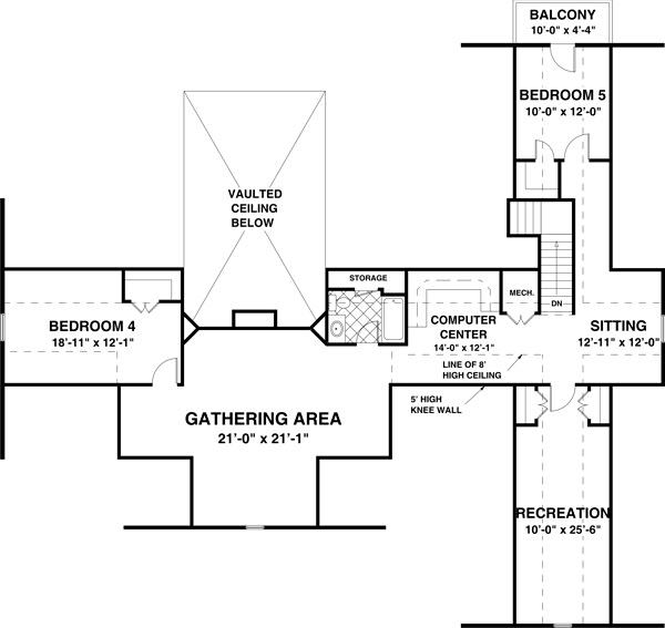 Cottage Country Craftsman Ranch Level Two of Plan 74854