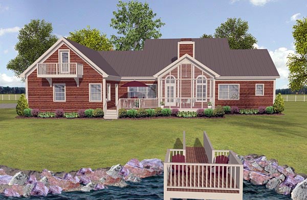 Cottage Country Craftsman Ranch Rear Elevation of Plan 74854
