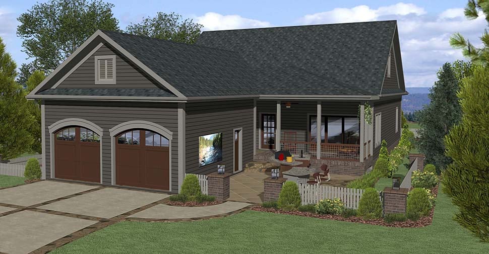 Contemporary Country Craftsman Rear Elevation of Plan 74857