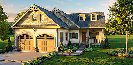 Cottage Country Craftsman European Traditional Elevation of Plan 74858