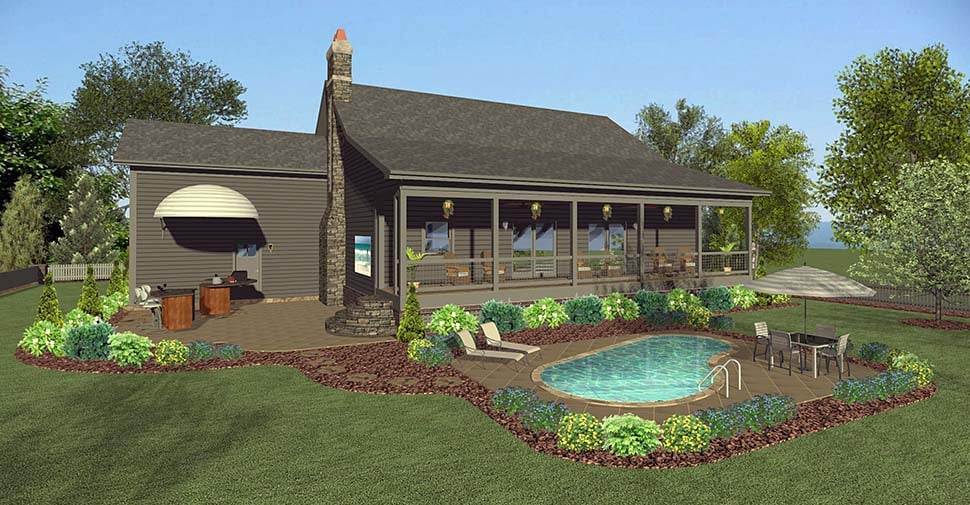 Cottage Country Craftsman Ranch Rear Elevation of Plan 74859
