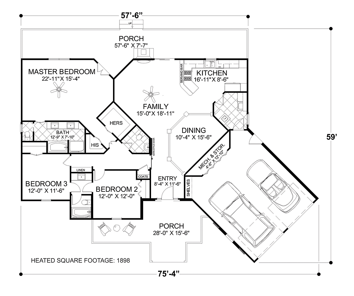 Craftsman Traditional Level One of Plan 74864