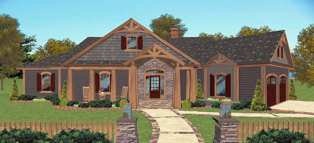 Craftsman, Traditional Plan with 1898 Sq. Ft., 3 Bedrooms, 3 Bathrooms, 2 Car Garage Elevation