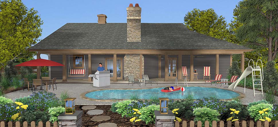 Craftsman, Traditional Plan with 1898 Sq. Ft., 3 Bedrooms, 3 Bathrooms, 2 Car Garage Rear Elevation