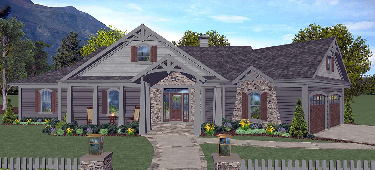 Craftsman, Ranch, Tuscan Plan with 2098 Sq. Ft., 3 Bedrooms, 3 Bathrooms, 2 Car Garage Elevation