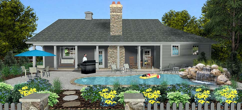 Craftsman Ranch Tuscan Rear Elevation of Plan 74866