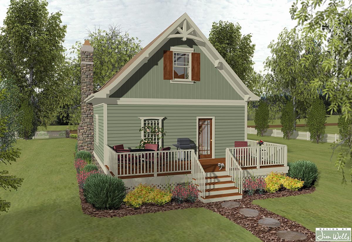 Cottage Craftsman Narrow Lot Rear Elevation of Plan 74868