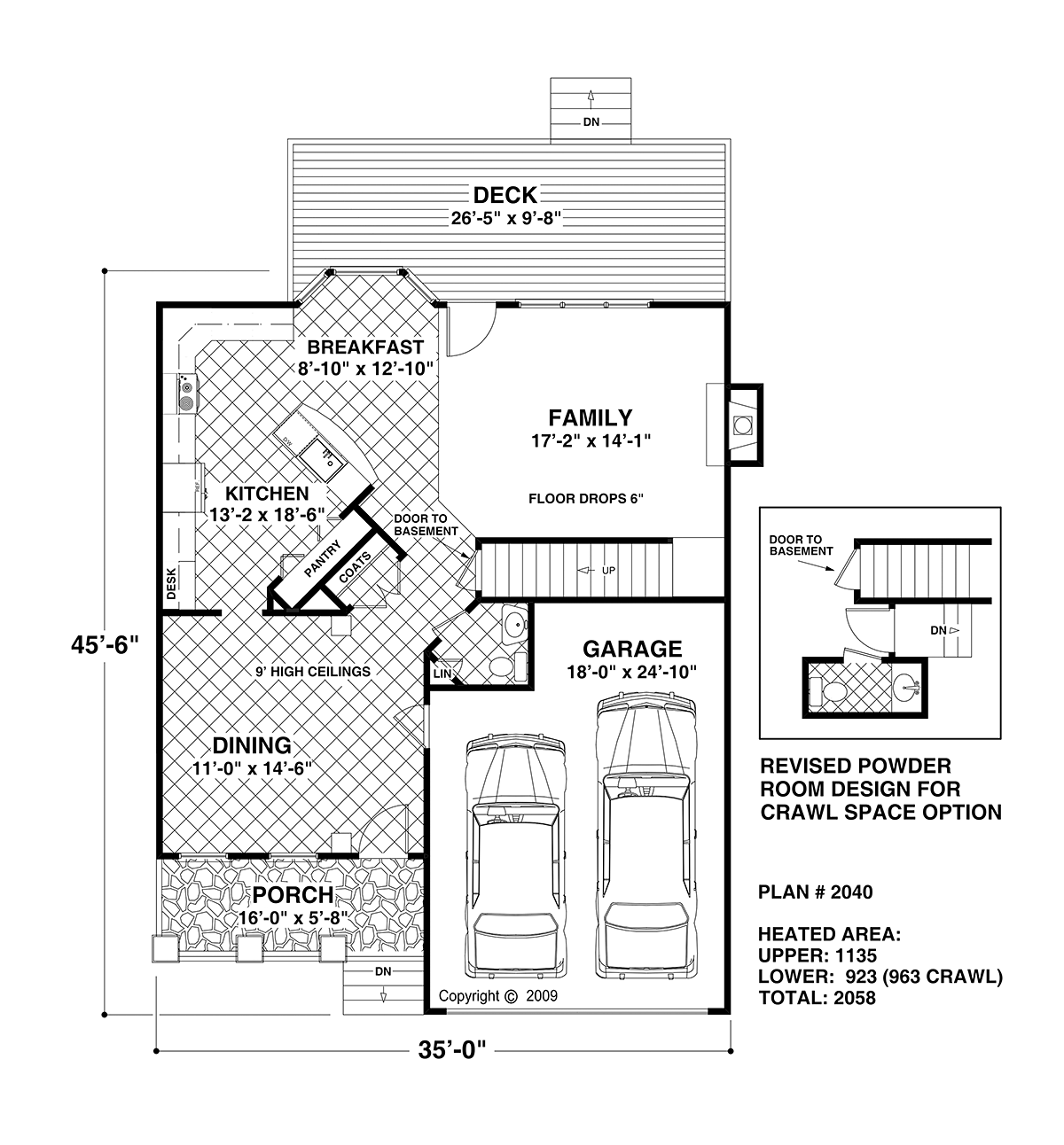 Craftsman Farmhouse Narrow Lot Traditional Level One of Plan 74869