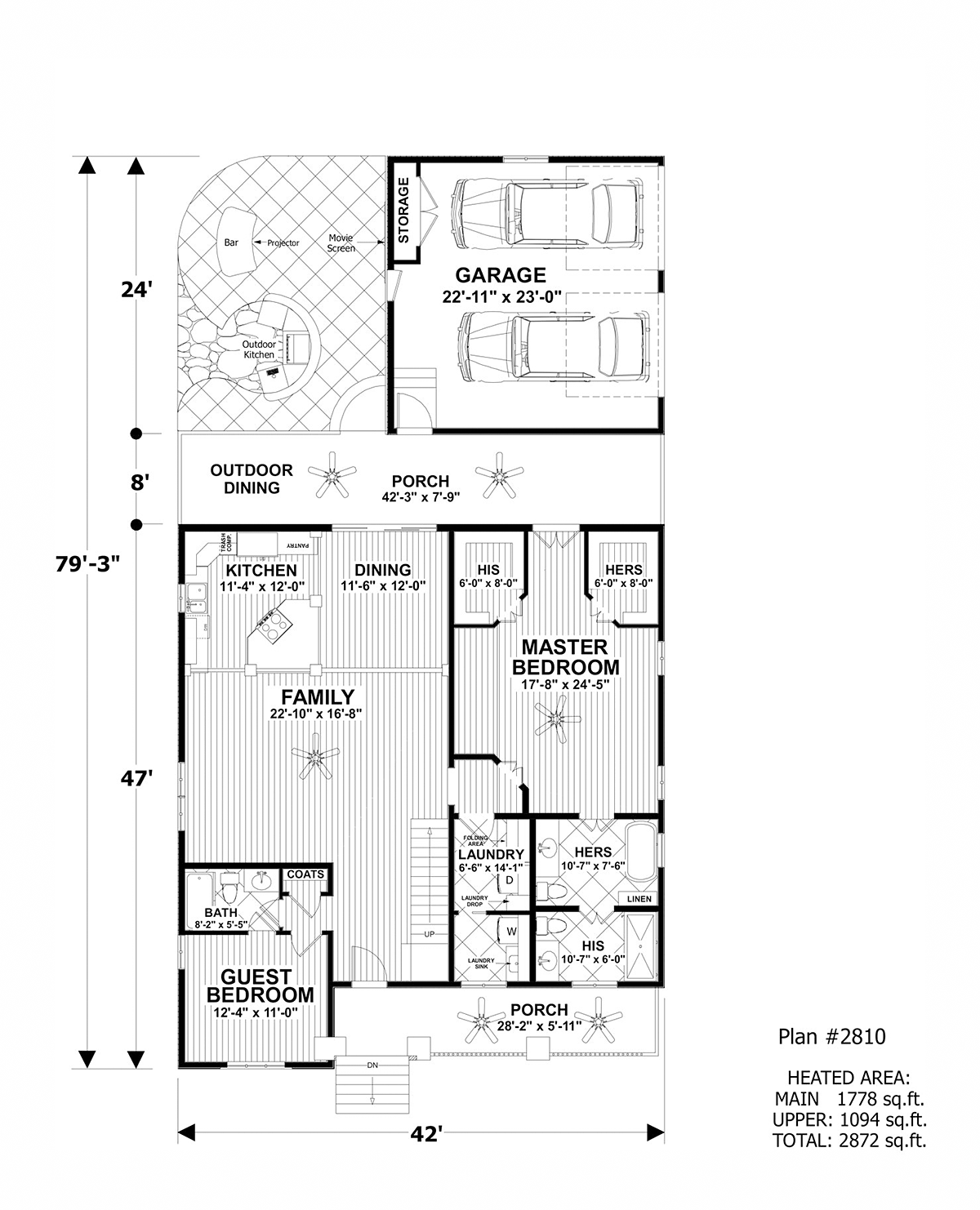 Contemporary Cottage Craftsman Narrow Lot Level One of Plan 74873