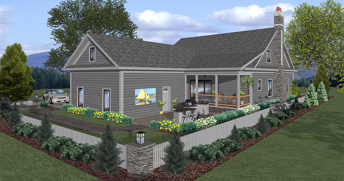 Contemporary Cottage Craftsman Narrow Lot Rear Elevation of Plan 74873