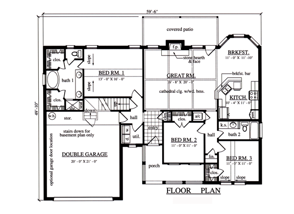 Cape Cod Country One-Story Level One of Plan 75000