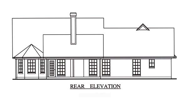 Cape Cod Country One-Story Rear Elevation of Plan 75000