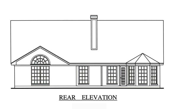 Cape Cod One-Story Rear Elevation of Plan 75004