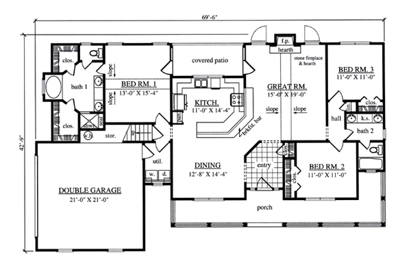 Country Farmhouse Level One of Plan 75045