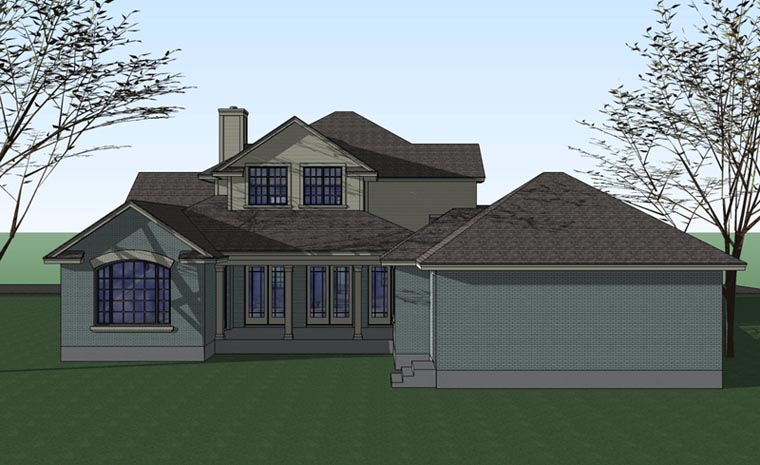 Prairie Style Southern Traditional Rear Elevation of Plan 75124