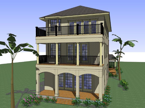 Coastal Florida Traditional Rear Elevation of Plan 75126