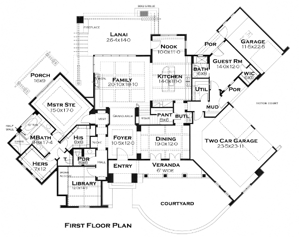 Cottage Craftsman European French Country Level One of Plan 75135