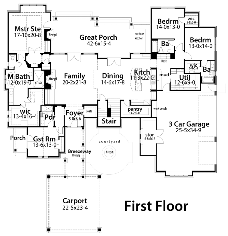 Bath 4 Car Garage House Plan 75136, House Plans With No Formal Living Room Or Dining