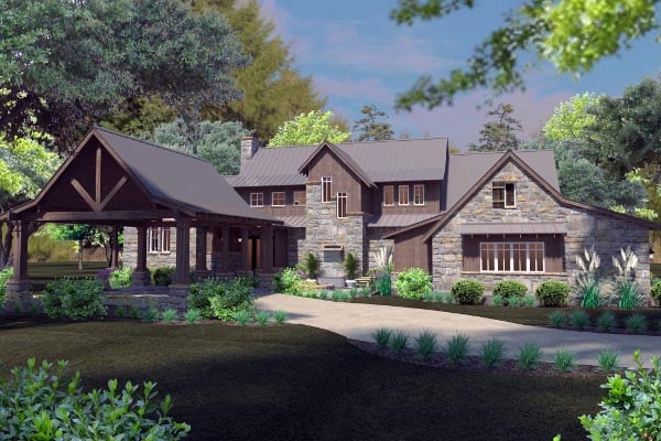 Country, Craftsman, Farmhouse, Tudor Plan with 4164 Sq. Ft., 4 Bedrooms, 4 Bathrooms, 4 Car Garage Elevation