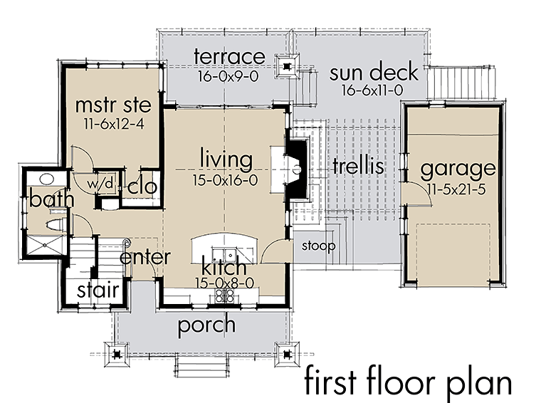 Contemporary Cottage Craftsman Modern Tuscan Level One of Plan 75140