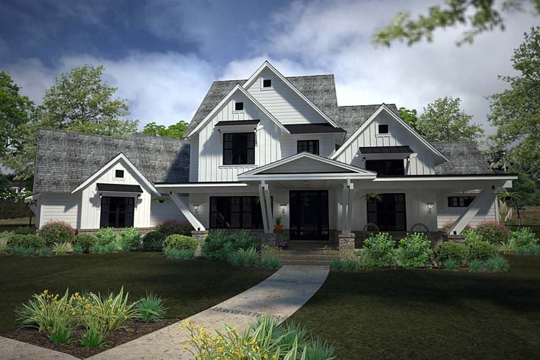 Contemporary, Country, Farmhouse Plan with 4839 Sq. Ft., 4 Bedrooms, 5 Bathrooms, 3 Car Garage Elevation