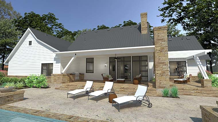 Cottage, Country, Farmhouse, Southern Plan with 2393 Sq. Ft., 3 Bedrooms, 3 Bathrooms, 2 Car Garage Rear Elevation