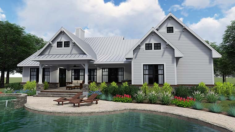 Cottage, Country, Farmhouse Plan with 2270 Sq. Ft., 3 Bedrooms, 3 Bathrooms, 2 Car Garage Rear Elevation