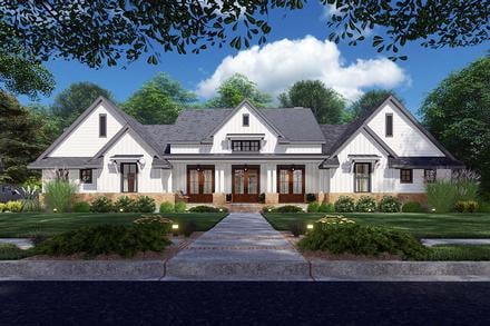 Country Farmhouse Ranch Southern Elevation of Plan 75168