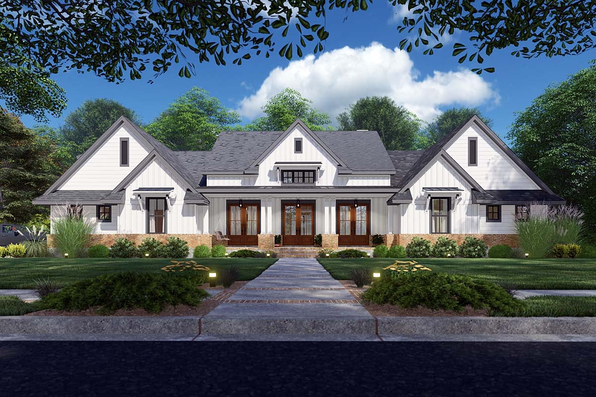 Country, Farmhouse, Ranch, Southern Plan with 3077 Sq. Ft., 4 Bedrooms, 4 Bathrooms, 2 Car Garage Elevation