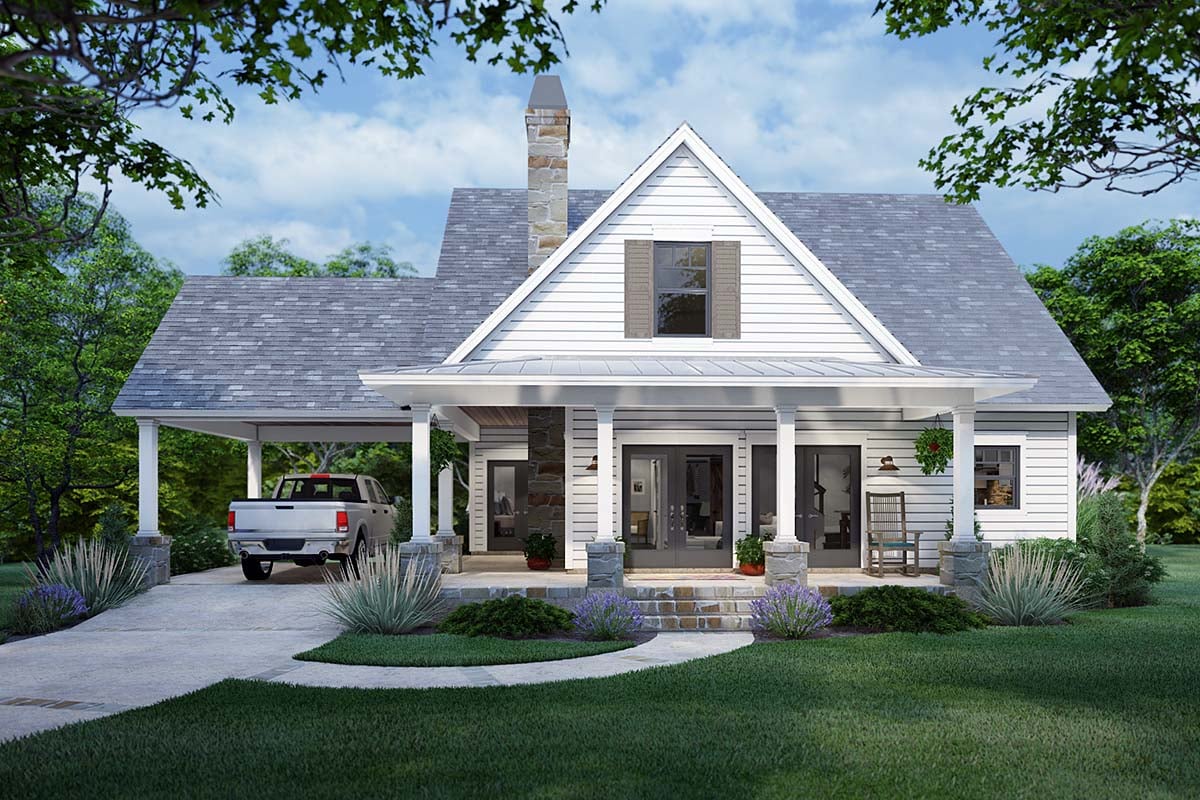 Cottage, Farmhouse Plan with 1302 Sq. Ft., 3 Bedrooms, 2 Bathrooms, 1 Car Garage Elevation