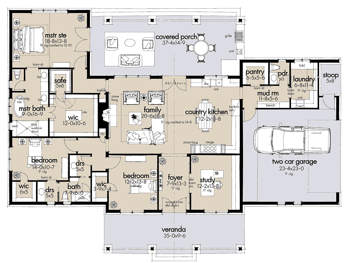 Barndominium Country Farmhouse Ranch Level One of Plan 75171