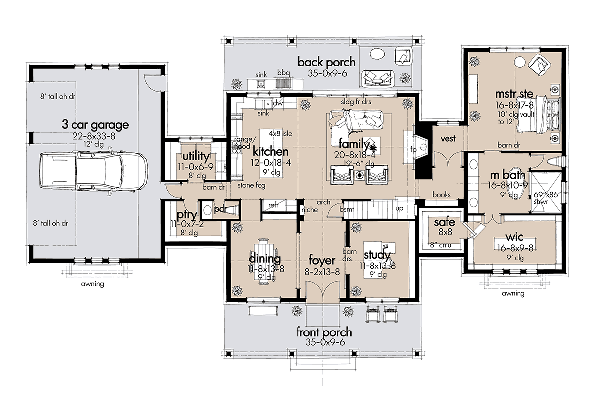 Country Farmhouse Level One of Plan 75172