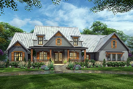 Cottage Country Farmhouse Ranch Southern Traditional Elevation of Plan 75173