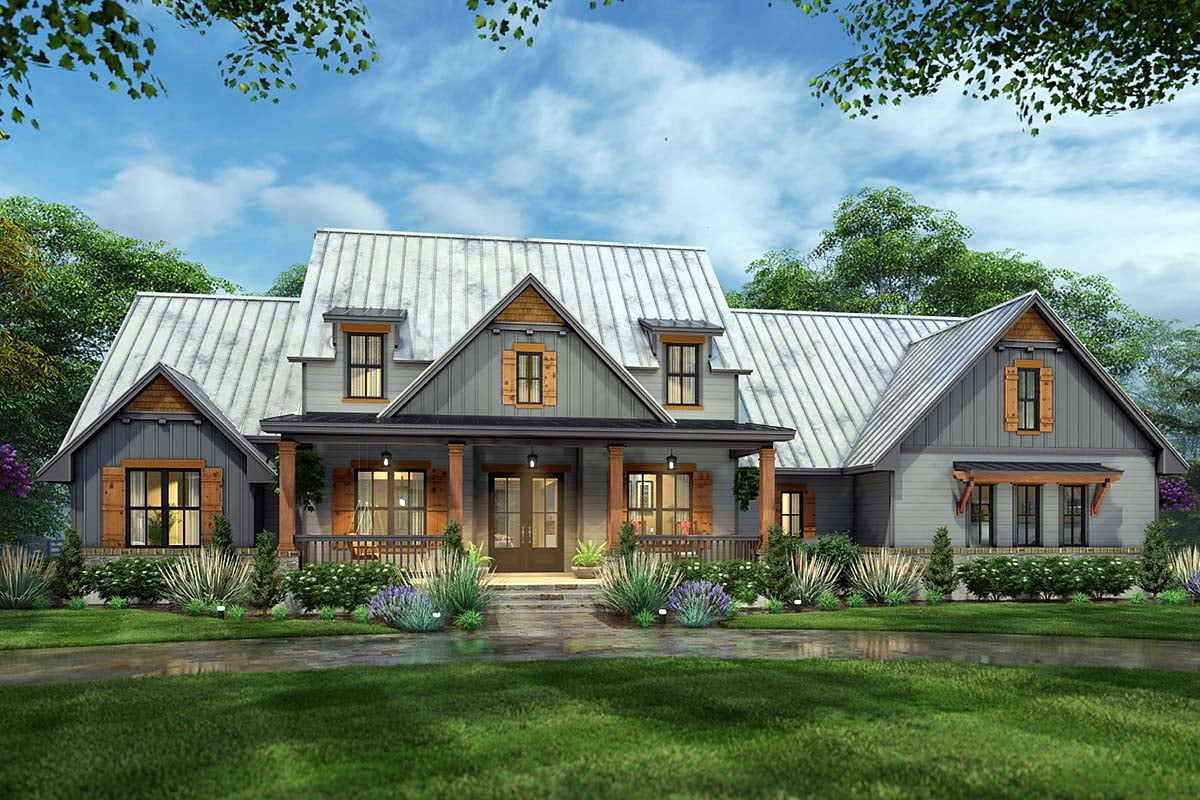 Cottage, Country, Farmhouse, Ranch, Southern, Traditional Plan with 2510 Sq. Ft., 3 Bedrooms, 3 Bathrooms, 2 Car Garage Elevation