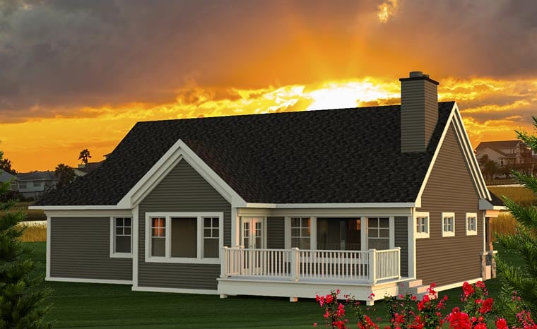 Cottage Craftsman Traditional Rear Elevation of Plan 75202