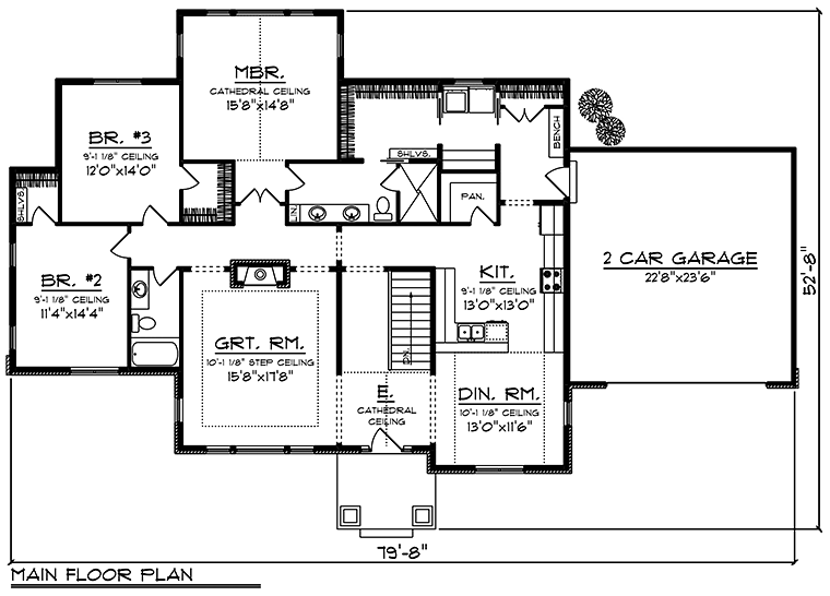 Cottage Craftsman Traditional Level One of Plan 75209