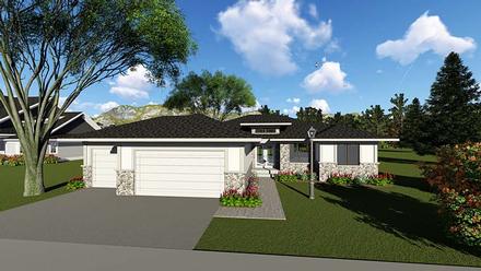 Contemporary Ranch Southwest Elevation of Plan 75258