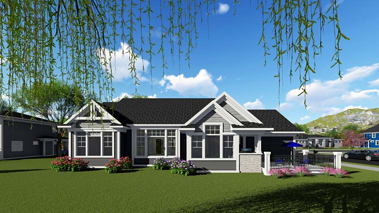 Cottage Craftsman Southern Traditional Rear Elevation of Plan 75261