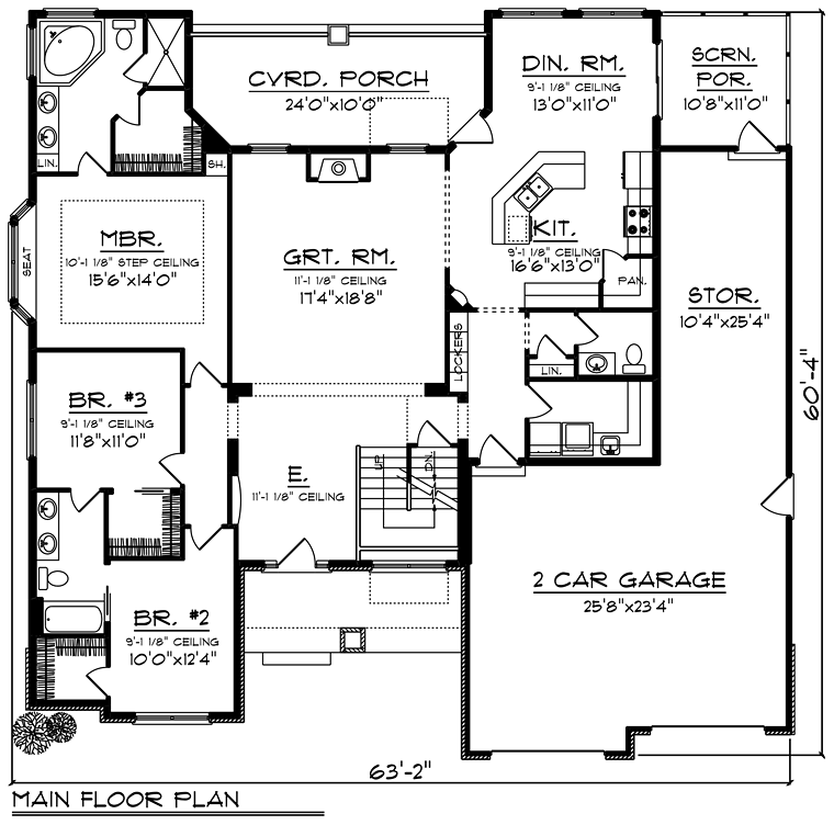 Country Craftsman Ranch Traditional Level One of Plan 75262