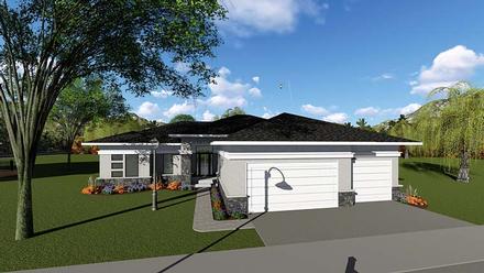 Contemporary Ranch Southwest Elevation of Plan 75264