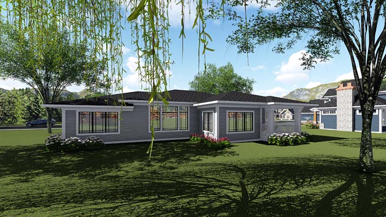 Contemporary Ranch Southwest Rear Elevation of Plan 75265