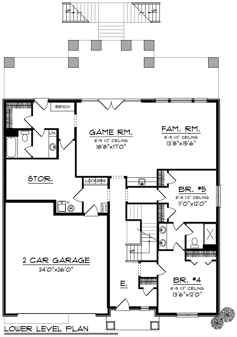 Cottage Country Craftsman Southern Lower Level of Plan 75276