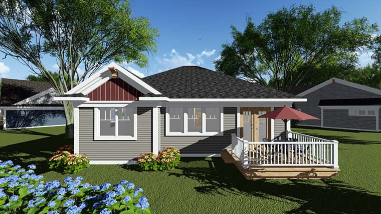 Cottage Country Craftsman Southern Rear Elevation of Plan 75280