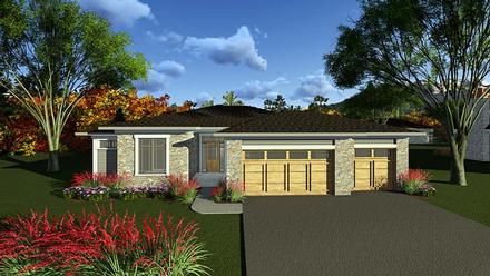 Contemporary Ranch Southwest Elevation of Plan 75287