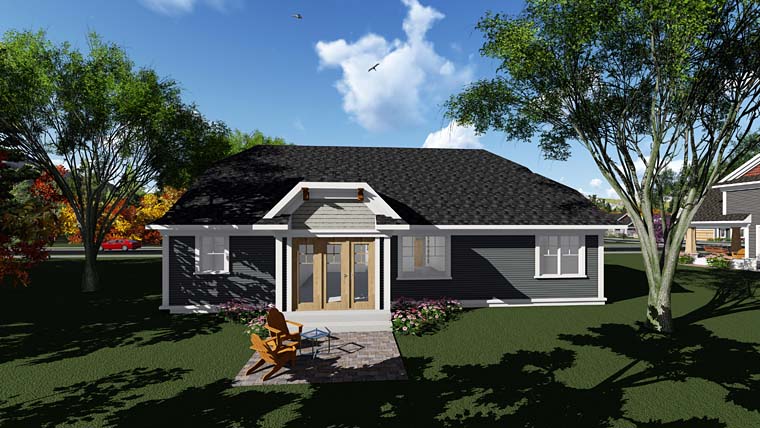 Cottage Country Craftsman Rear Elevation of Plan 75288