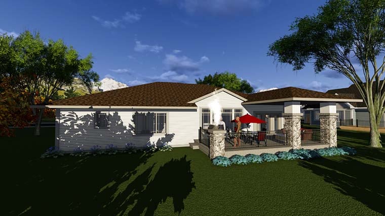 Contemporary Prairie Style Southwest Rear Elevation of Plan 75291