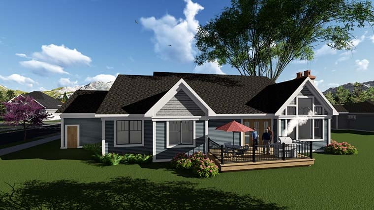 Cottage Country Craftsman Traditional Rear Elevation of Plan 75295