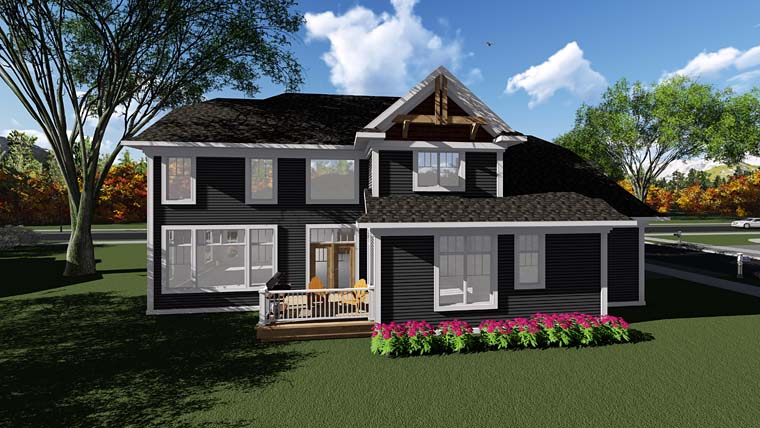 Cottage Craftsman Rear Elevation of Plan 75400