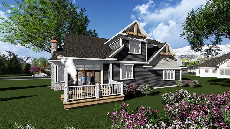 Cottage Country Craftsman Rear Elevation of Plan 75401