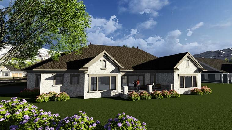 Cottage European Traditional Rear Elevation of Plan 75402